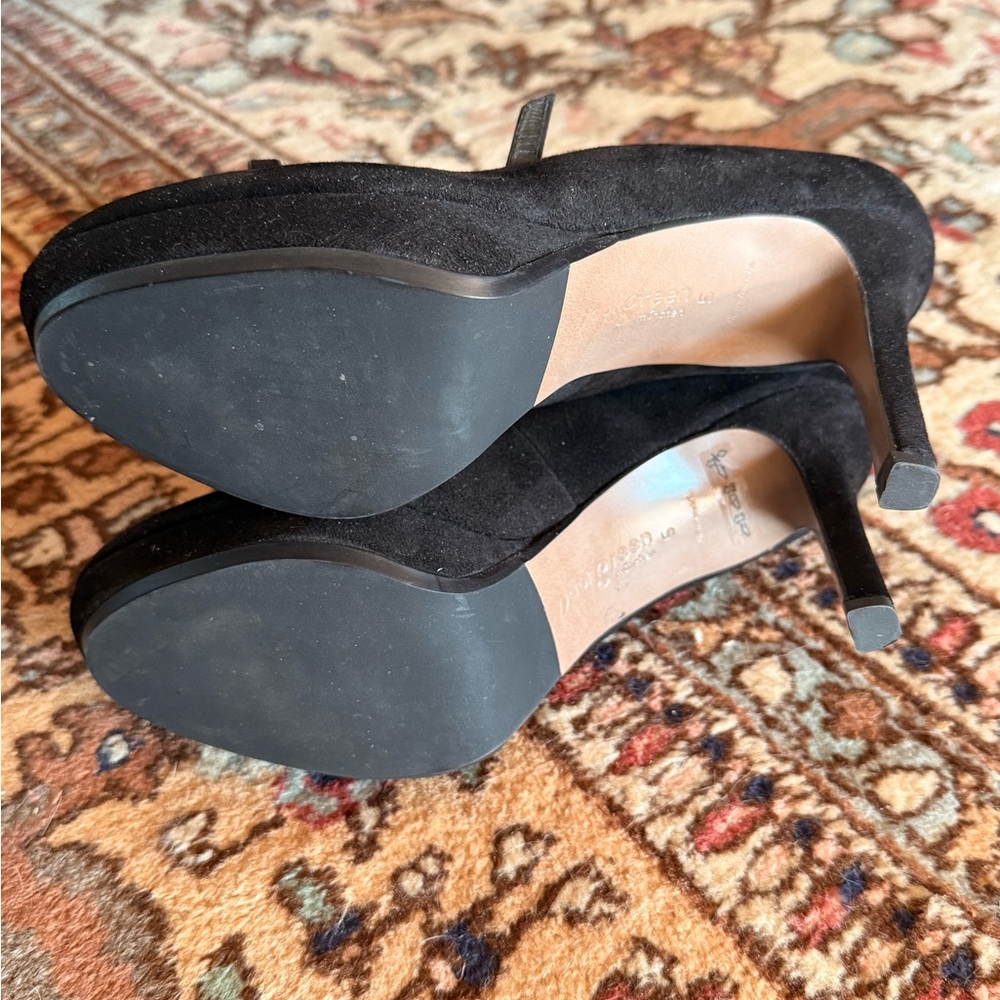 Paul Green Black Suede Women's T-Strap Heels - Picture 7 of 7